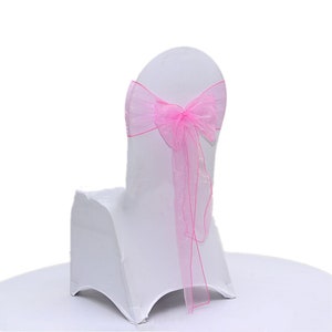 25 Pink Organza Chair Sashes Chair Bows Ties Chair Ribbon Engagement Wedding Girl 16th Birthday Party Venue Dinning Chair Decoration
