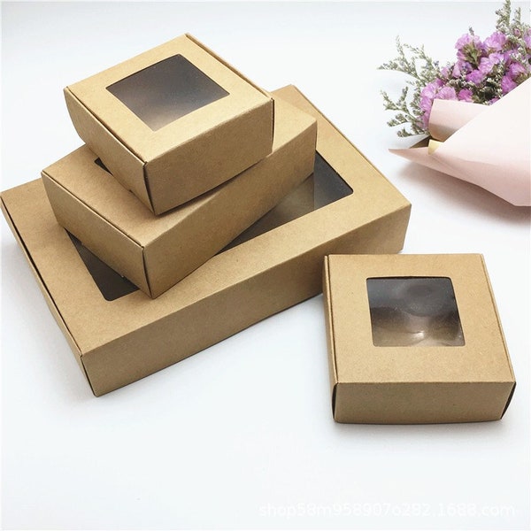 200x PVC Clear Window Kraft Paper Box Product Packaging Box | Jewellery Soap Candle Cosmetics Packing Box | Wedding Party Favor Box Gift Box
