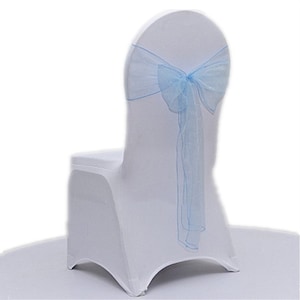 25 Light Blue Organza Chair Sashes Chair Bow Ties Ribbon Engagement Wedding Birthday Baby Shower Christening Party Venue Decoration