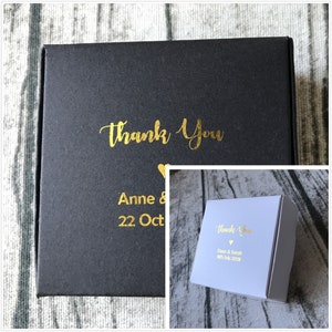 25 Scatole personalizzate in lamina d'argento, oro rosa, bomboniere personalizzate per feste di matrimonio, compleanno, battesimo, battesimo, regalo, bianco e nero, con logo aziendale