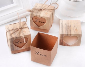 50 Vintage Love Paper Favor Boxes Wedding Party Favor Box Baby Shower Birthday Baptism Christening Gift Box Candy Lolly Chocolate Cookie Box