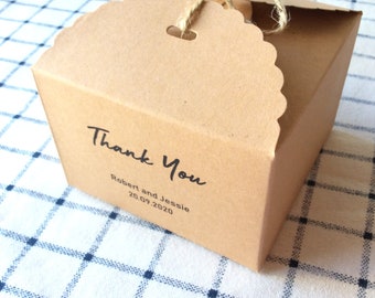 50 Kraft Brown Paper Boxes  Black Personalized Wording Wedding Party Favor Boxes 1st Birthday Baptism Christening Xmas Gift Packing Boxes