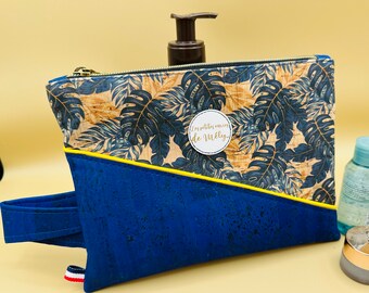 Toiletry bag - blue foliage quality cork makeup