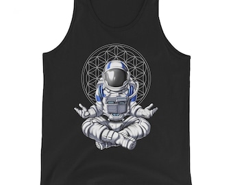 Camiseta sin mangas de meditación de astronauta, camiseta sin mangas de yoga zen, camiseta sin mangas espiritual, camiseta sin mangas de la flor de la vida, camiseta sin mangas de geometría sagrada, ropa de yoga, ropa de yoga