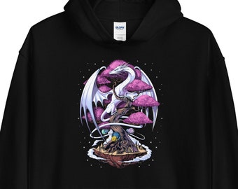 Dragon Cherry Blossom Hoodie - Japanese Dragon Sweatshirt - Dragon Clothing - Mythical Creature Clothes - Dragon Apparel - Dragon Outfit