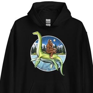 Bigfoot Fishing Hoodie, Loch Ness Monster Hoodie, Bigfoot Clothing, Cryptozoology Hoodie, Cryptids Sweatshirt, Bigfoot Clothes