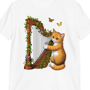 Cat Playing Harp T-Shirt: Funny Musician Tee
