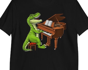 T-Rex Dinosaur Playing Piano T-Shirt: Musician Pianist Tee