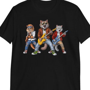 Cats Playing Guitar T-Shirt: Heavy Metal Rock Band Tee