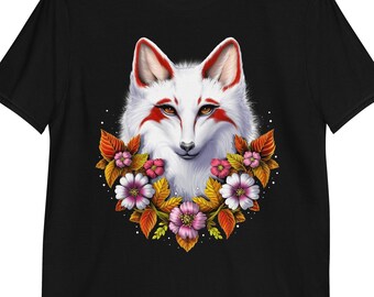 Japanese Fox T-Shirt, Nine Tailed Fox Shirt, Cherry Blossom Tee, Sakura Tree Shirt, Fox Shirts, Japanese Clothing, Japanese Culture Clothes