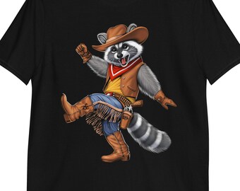 Camiseta engraçada de guaxinim cowboy: camiseta de rodeio ocidental