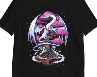 Maglietta con fiori di ciliegio drago, maglietta con drago giapponese, abbigliamento drago, maglietta con creatura mitologica, abbigliamento drago, vestito drago, abbigliamento drago