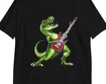 T-Rex Dinosaur Playing Electric Guitar T-Shirt, Guitar Player Tee, Guitarist Shirt, Guitar Player Shirts, Guitar Clothing, Musician Clothes