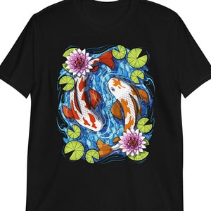 Japanese Koi Fish Shirt, Koi Fish Tee, Japanese Fish Clothing, Lotus Flower Clothes, Japanese Outfit, Japanese Fish Floral Apparel Black