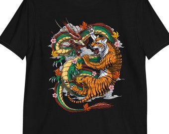 Japanese Dragon Fighting Tiger Shirt, Japanese Mythology Tee, Dragon Clothing, Mythical Creature Clothes, Japanese Dragon Outfit