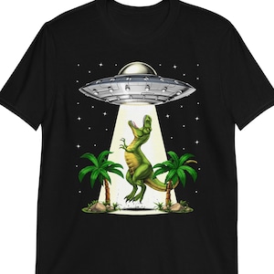 T-Rex Dinosaur T-Shirt, Alien Abduction Shirt, Unisex UFO Tee, Funny Dinosaur Shirt, Dinosaur Clothing, Dinosaur Clothes, Dinosaur Apparel