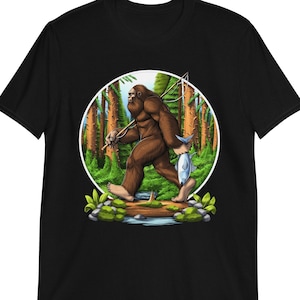 Bigfoot Fishing T-Shirt, Bigfoot Tee, Bigfoot Clothing, Cryptozoology Tee, Cryptids T-Shirt, Bigfoot Clothes, Bigfoot Apparel, Bigfoot Gifts image 1