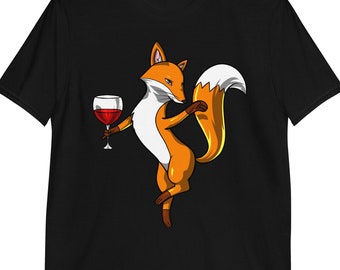 Shirt Fox Wine Drinking Party, grappig Fox-T-shirt, Fox-damesshirt, schattige Fox-kleding, Fox-kleding heren - Fox-kleding, unisex Fox-outfit