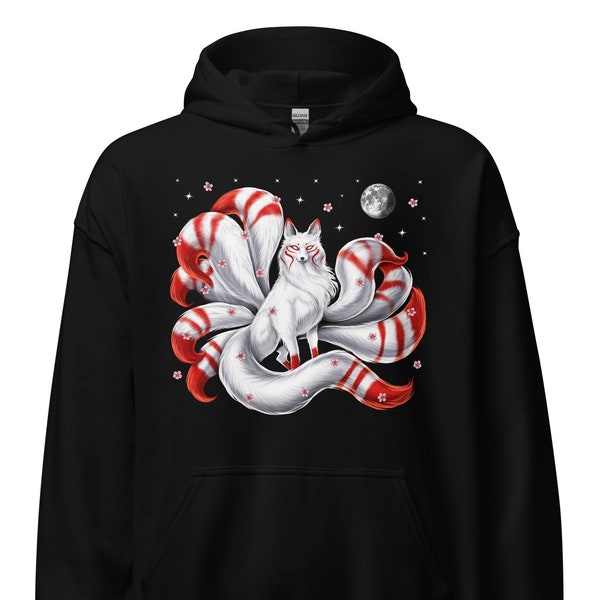 Japanese Fox Hoodie, Nine Tailed Fox Hoodie, Cherry Blossom Sweatshirt, Sakura Tree Clothing, Japanese Fox Clothes, Japanese Culture Outfit