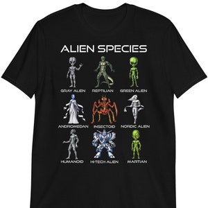 Alien Species T-Shirt, Space Aliens Shirt, Alien Mens Tee, Extraterrestrials Shirt, Science Fiction Tee, Aliens Clothing, Aliens Clothes