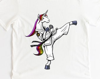 Unicorn Karate T-Shirt, Kickboxing Shirt, Taekwondo Shirt, Martial Arts Shirt, Karate Clothing, Karate Clothes, Kickboxer T-Shirt