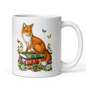 Cottagecore Fox Books Coffee Mug: Floral Forest Animal Cup