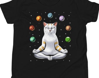 Cat Meditation Kids T-Shirt, Yoga Girls Shirt, Spiritual Shirt, Cat Clothing, Funny Cat Clothes, Zen Apparel, Yoga Outfit, Kids Cats Shirts