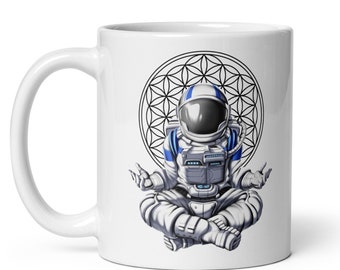 Tazza da yoga con astronauta, tazza da caffè per meditazione, tazza da yoga zen, tazza spirituale, tazze con geometria sacra, tazza con fiore della vita, regali per gli amanti dello yoga