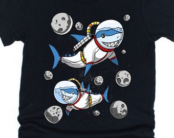 Shark Space Astronaut Kids Shirts - Funny Shark Boys T-Shirts - Ocean Shark Clothing - Kids Shark Tees - Shark Gifts - Cosmic Galaxy Shirts