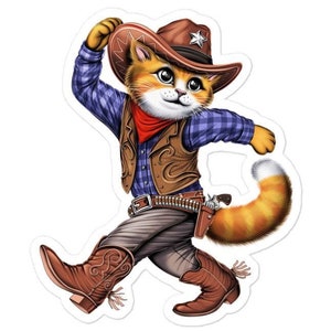 Cat Cowboy Vinyl Sticker: Funny Western Rodeo Decal