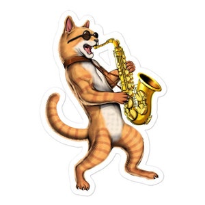 Cat Saxophone Player Sticker, Saxophonist Sticker, Jazz Musician Decal, Funny Cat Sticker, Jazz Music Lover, Saxophone Lover Gifts