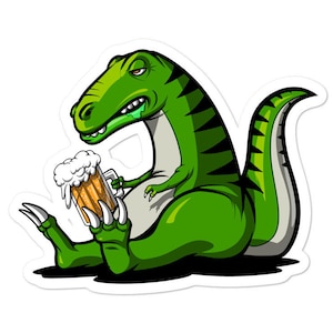 Adesivo de cerveja de dinossauro T-Rex - Adesivo de vinil para festa - Amante de cerveja - Decalques engraçados de dinossauro - Presentes para festa masculina - Presentes para amantes de cerveja
