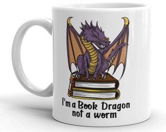 Book Dragon Mug - Book Reading Coffee Mug - Librarian Mug - Fantasy Book Reading Gift - Bookish Magical Mug - Literary Gifts - Book Worm Mug