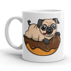 Pug Riding Donut Mug - Pug Dog Cup - Pug Coffee Mug - Pug Dog Gift - Pug Owner Gift - Kids Pug Gift - Cute Pug Gift - Funny Pug Gifts