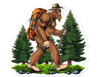 Pegatina de senderismo de Bigfoot, pegatina de acampada, pegatina de excursionista, calcomanía de Bigfoot, pegatina de criptozoología, pegatina de críptidos, regalo de Bigfoot, regalos de excursionista