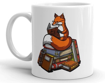 Fox Coffee Mug - Fox Reading Book Coffee Cup - Kids Fox Mug - Cute Fox Mug - Funny Fox Gifts - Fox Lover Gift - Animals Mug - Geek Nerd Mug