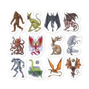 Cryptozoology Cryptid Creatures Sticker - Mythical Monsters Decal - Fantasy Mythological Creatures Stickers - Bigfoot Mothman Decals Gift