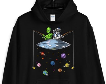 Alien Astronaut Fishing Hoodie - Space Mens Hoodie - Cosmic Sweatshirt - Aliens Mens Hoodie - Alien Clothing - Alien Clothes