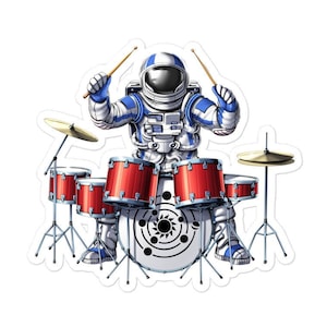 Space Astronaut Drummer Sticker, Drums Stickers, Percussionist Sticker, Drummer Decal, Drummer Gifts, Drum Lover Gift