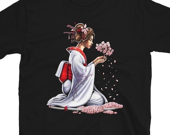 Japanese Samurai Girl Shirt, Cherry Blossom Shirt, Japanese Geisha Tee, Sakura Shirt, Japanese Clothes, Samurai Clothing, Japanese Apparel