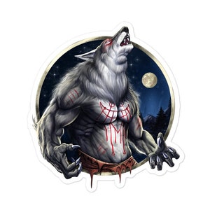 Pegatina de hombre lobo - Pegatina de luna llena - Pegatina de lobo - Pegatina de hombre lobo - Pegatina de bestia críptica - Pegatina de monstruo lobo - Regalos de hombre lobo