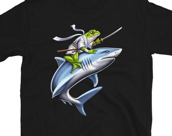 Japanese Samurai Frog Riding Shark T-Shirt, Samurai Warrior Tee, Ninja Shirt, Samurai Clothing, Samurai Clothes, Samurai Apparel