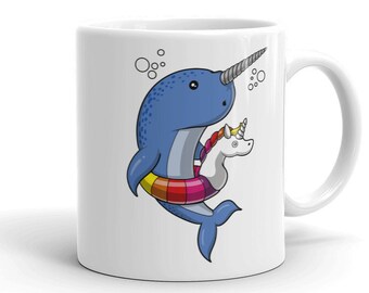 Narwhal Fish Riding Unicorn Float Mug - Save The Narwhals Coffee Cup - Narwhal Kids Gift - Funny Narwhal Gift Idea - Ocean Creatures Mug