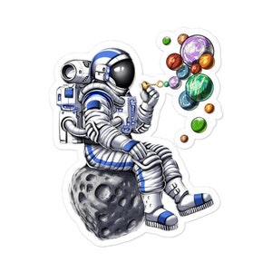 Adesivo de astronauta espacial, adesivo de planetas, adesivos cósmicos, decalque do sistema solar, decalques espaciais, presentes para amantes do espaço, presente de astronauta