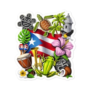 Puerto Rico Sticker, Boricua Sticker, Taino Sticker, Coqui Frog Sticker, Puerto Rican Flag Decal, Puerto Rican Symbols Decals, Boricua Gifts