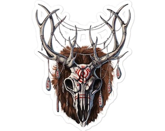 Pegatina de calavera de Wendigo - Pegatina de criatura críptica - Pegatinas de criptozoología - Pegatina de monstruo de terror - Pegatinas de críptidos - Regalos de Wendigo