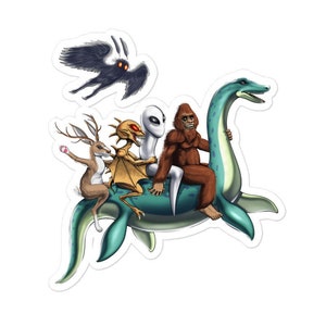Adesivo Criaturas Crípticas - Adesivo Homem-Mariposa Pé-Grande - Adesivos Monstro de Loch Ness Jackalope - Decalque Criptídeos de Criptozoologia - Decalque Chupacabra