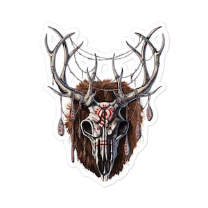 Pegatina de calavera de Wendigo - Pegatina de criatura críptica - Pegatinas de criptozoología - Pegatina de monstruo de terror - Pegatinas de críptidos - Regalos de Wendigo