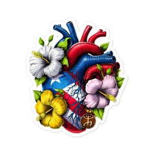 Puerto Rican Heart Sticker,Boricua Sticker,Puerto Rican Flowers Sticker, Puerto Rico Flag Decal, Taino Stickers, Puerto Rico Pride Gifts
