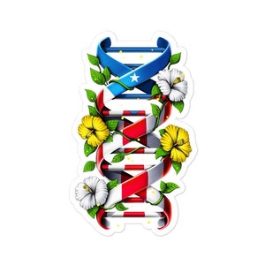 Pegatina de ADN de Puerto Rico, pegatina de Boricua, pegatina de flores puertorriqueñas, calcomanía de la bandera de Puerto Rico, pegatinas taínas, regalos del orgullo de Puerto Rico